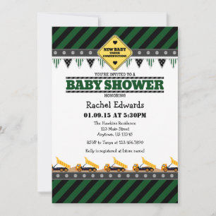 Dark Green Construction Baby Shower Einladung