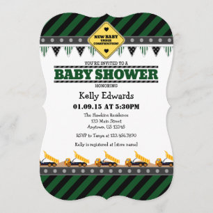 Dark Green Construction Baby Shower Einladung