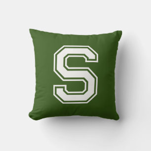 Dark Green Custom Initial Throw Pillow Kissen
