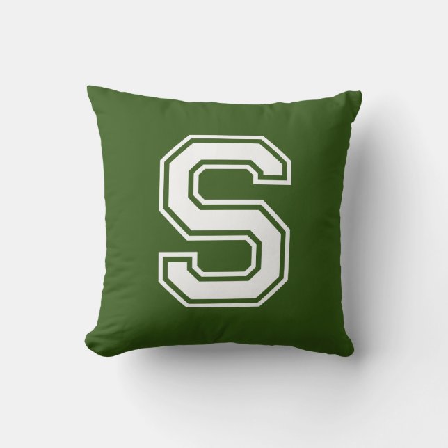 Dark Green Custom Initial Throw Pillow Kissen (Vorderseite)