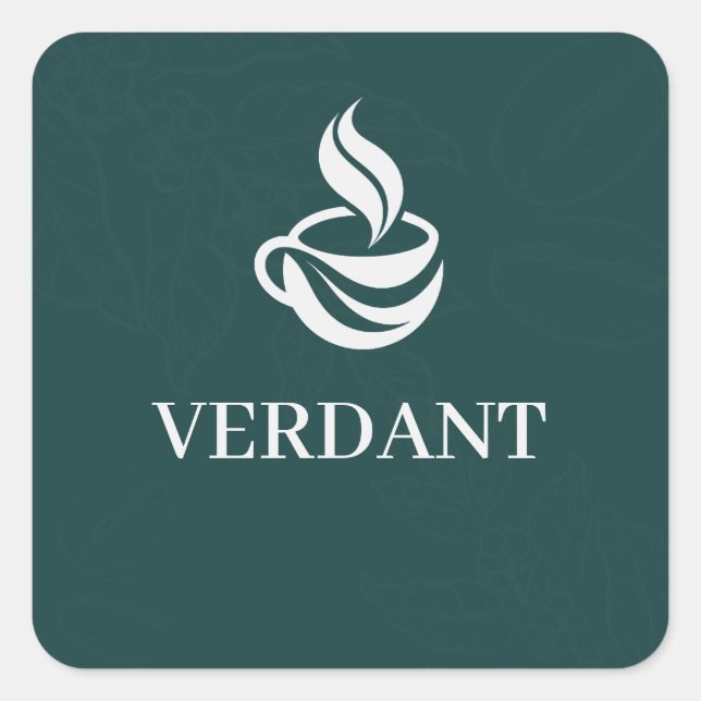 Dark Green Custom Logo Cafe Packaging Square Decal Quadratischer Aufkleber (Vorderseite)