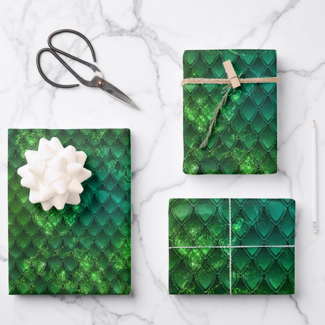Dark Green Dragon Scales Geschenkpapier Set (Vorderseite)