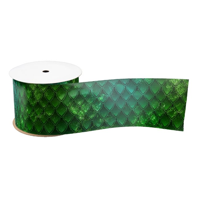 Dark Green Dragon Scales Satinband (Spule)