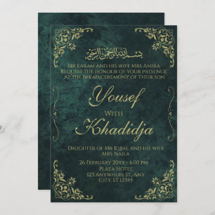 Dark Green Elegant Muslim Nikah Einladung