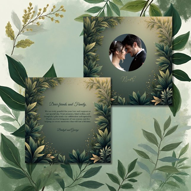 dark green elegant nature wedding photo dankeskarte (Von Creator hochgeladen)
