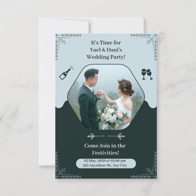 Dark Green Elegant Wedding Party Einladung (Vorderseite)