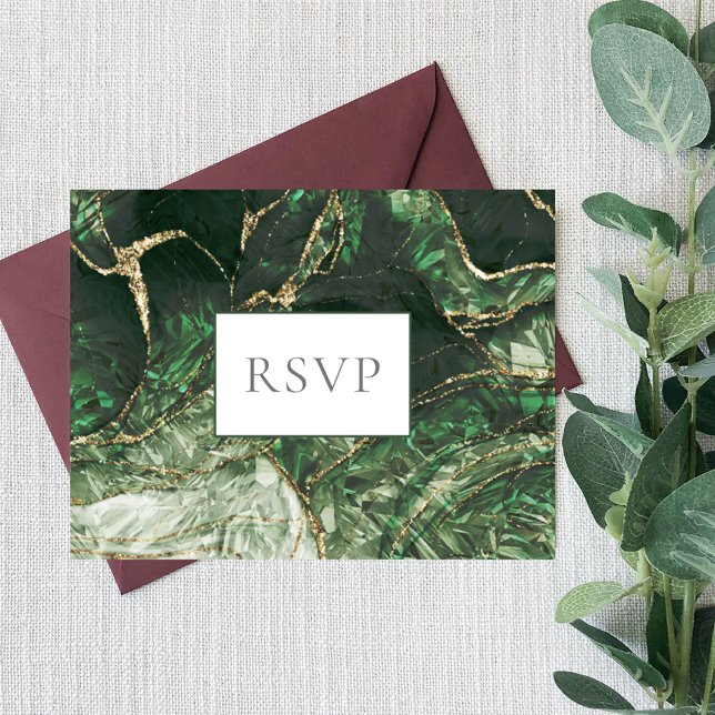 Dark Green Emerald Gemstone Wedding RSVP Einladungspostkarte (Von Creator hochgeladen)