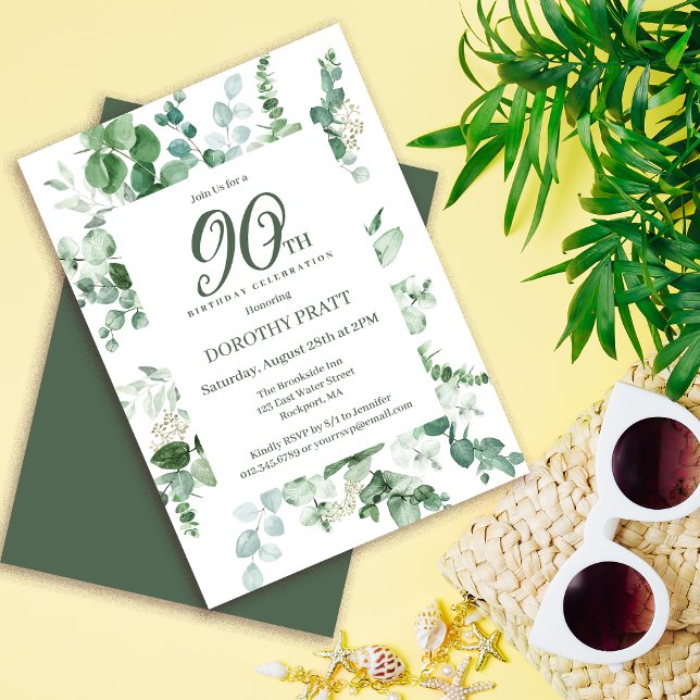 Dark Green Eucalyptus 90. Geburtstagsparty Einladung (Need matching party supplies? Welcome sign, napkins, paper plates. Something else? Message me!)