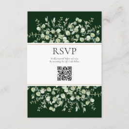 Dark Green Eucalyptus QR Code Wedding RSVP  Begleitkarte