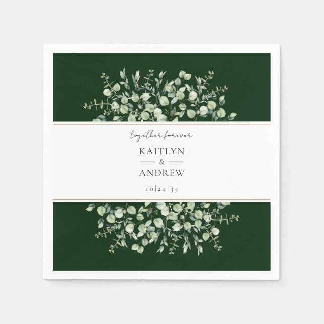 Dark Green Eucalyptus Together Forever Wedding  Serviette (Vorderseite)
