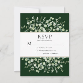 Dark Green Eucalyptus Wedding RSVP Karte
