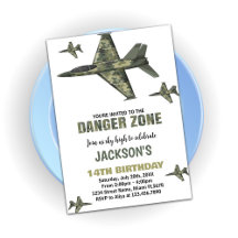 Dark Green Fighter Jet Birthday Einladung