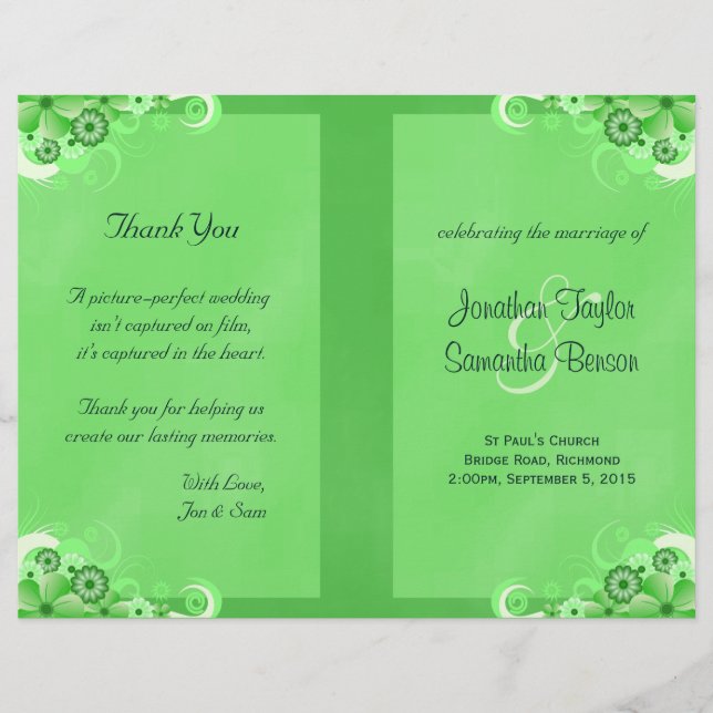 Dark Green Floral Bi Fold Wedding Program (Vorderseite)