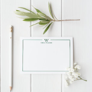 Dark Green Formal Classic Family Monogram Minimal Mitteilungskarte