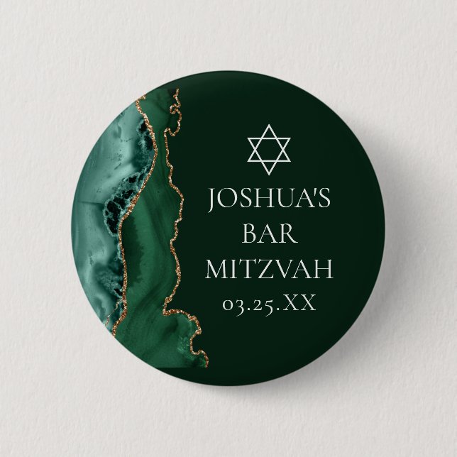 Dark Green Gold Agate Bar Mitzvah Party Button (Vorderseite)