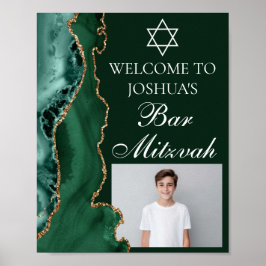 Dark Green Gold Agate Bar Mitzvah Party Foto Poster