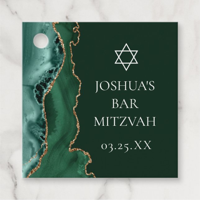 Dark Green Gold Agate Bar Mitzvah Party Geschenkanhänger (Vorderseite)
