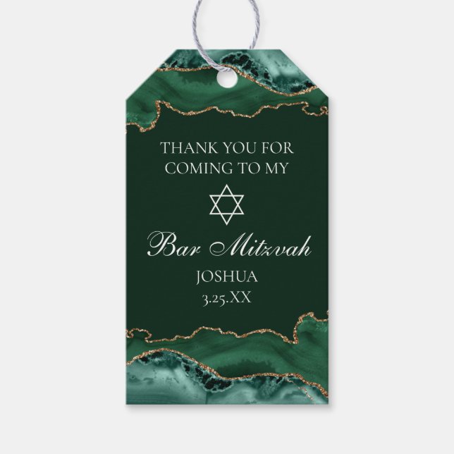 Dark Green Gold Agate Bar Mitzvah Party Geschenkanhänger (Vorderseite)