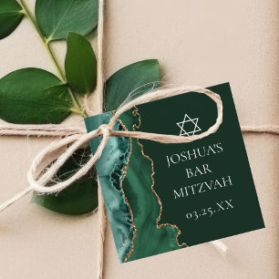 Dark Green Gold Agate Bar Mitzvah Party Geschenkanhänger