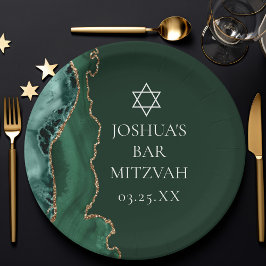 Dark Green Gold Agate Bar Mitzvah Party Pappteller