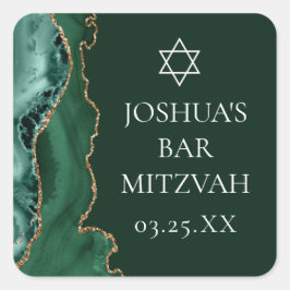 Dark Green Gold Agate Bar Mitzvah Party Quadratischer Aufkleber