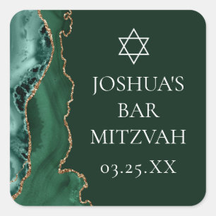 Dark Green Gold Agate Bar Mitzvah Party Quadratischer Aufkleber