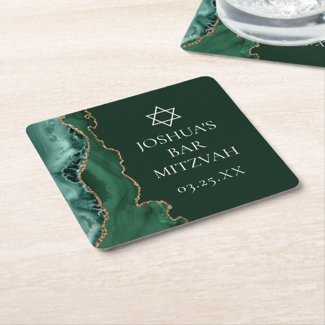 Dark Green Gold Agate Bar Mitzvah Party Rechteckiger Pappuntersetzer (angewinkelt)