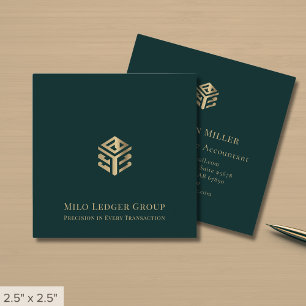 Dark Green Gold Geometric Logo Quadratische Visitenkarte