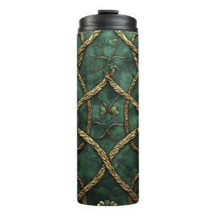 DARK GREEN & GOLD IRISH KNOTEN UND KLEEBLÄTTER THERMOSBECHER