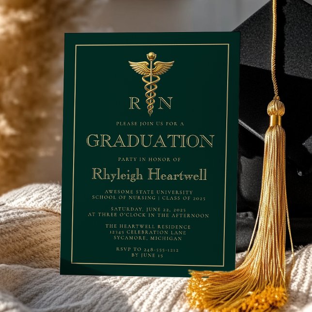 Dark Green Gold Nurse RN Graduation Party Einladung (Von Creator hochgeladen)