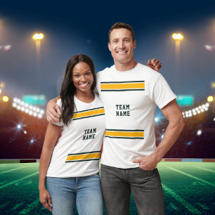 Dark Green Gold Sports Team Name White Unisex T-Shirt