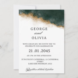 Dark Green & Gold Watercolor Wedding Einladung