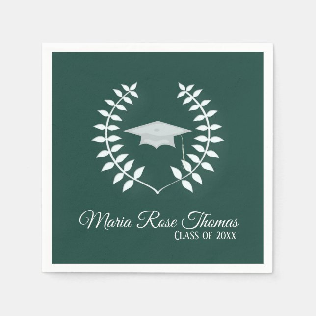 Dark Green Grad Cap & Blätter Paper Napkins Serviette (Vorderseite)