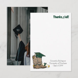 Dark Green Graduation Cap and Cowboy Boot Dankeskarte