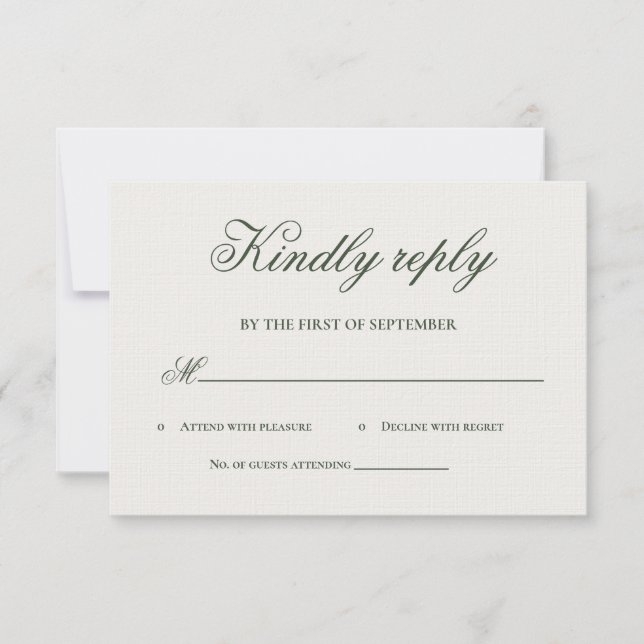 Dark Green Greenery Calligraphy RSVP Card Karte (Vorderseite)