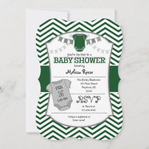 Dark Green Grey Zickzack Baby Shower Einladung