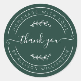 Dark Green Homemade Thank You Label Runder Aufkleber