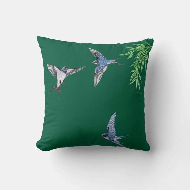 Dark green imitation embroidered bird throw pillow kissen (Vorderseite)