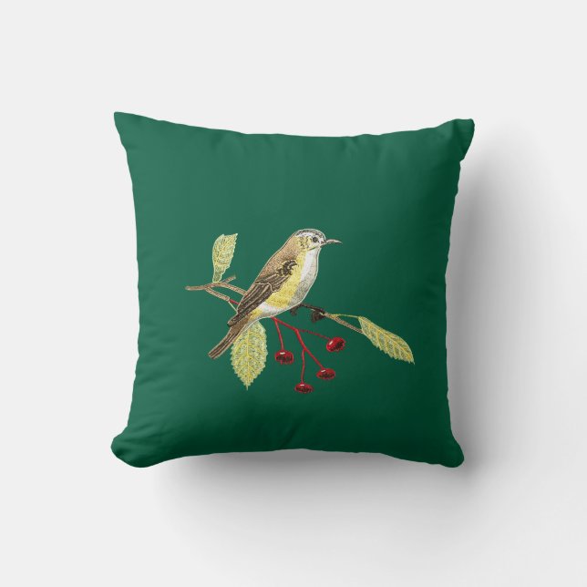 Dark green imitation embroidered bird throw pillow kissen (Vorderseite)