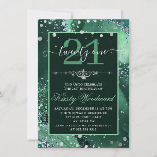 Dark Green Imitats Glitzer Agate Birthday Einladung