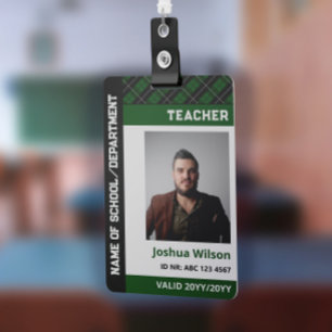 Dark Green Kariert Foto ID School Lehrer Ausweis