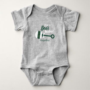 Dark Green Kariert Rattle Bear Baby Bodysuit Baby Strampler