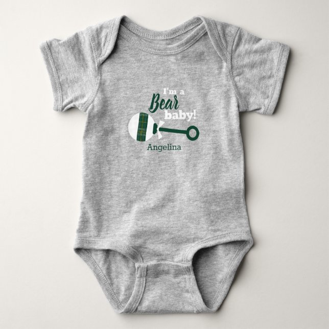 Dark Green Kariert Rattle Bear Baby Bodysuit Baby Strampler (Vorderseite)
