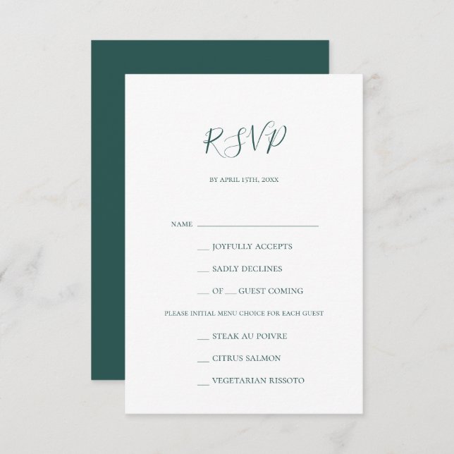 Dark Green Menu Choice RSVP Card (Vorne/Hinten)