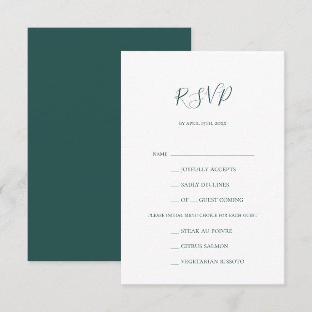 Dark Green Menu Choice RSVP Card Karte (Vorne/Hinten)