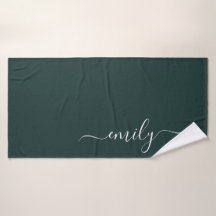 Dark Green Modern Script Monogram Name