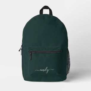 Dark Green Modern Script Monogram Name Bedruckter Rucksack