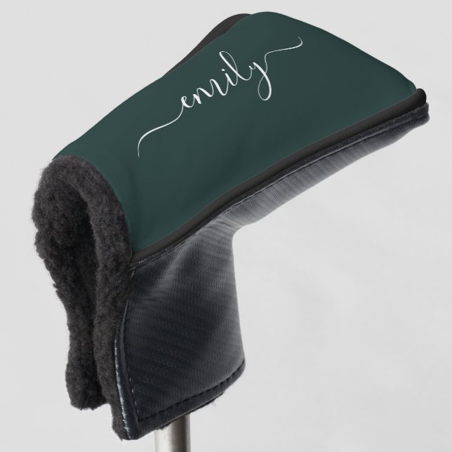 Dark Green Modern Script Monogram Name Golf Headcover (3/4 Vorderseite)