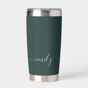 Dark Green Modern Script Monogram Name Thermobecher