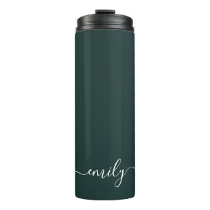 Dark Green Modern Script Monogram Name Thermosbecher